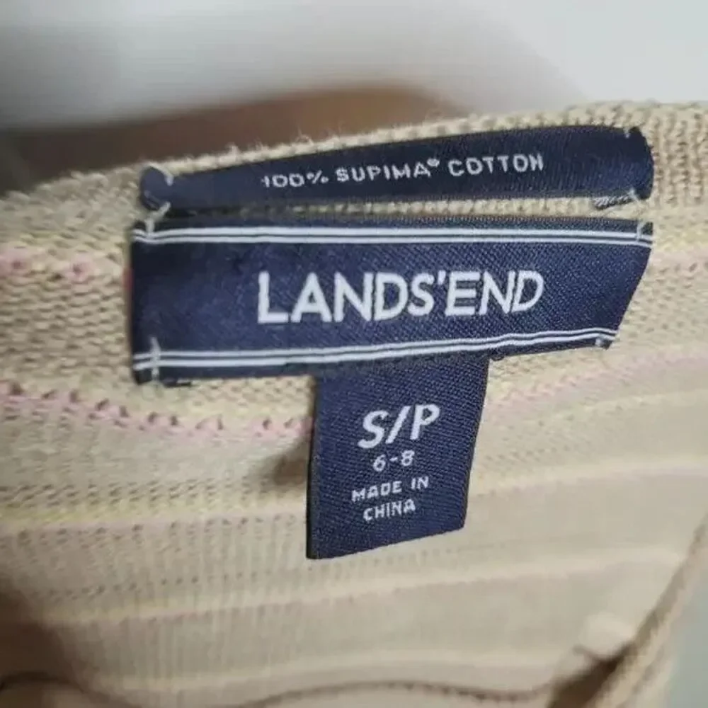 Land's End Small sweatshirt suplima cotton textured stripe button longsleeve